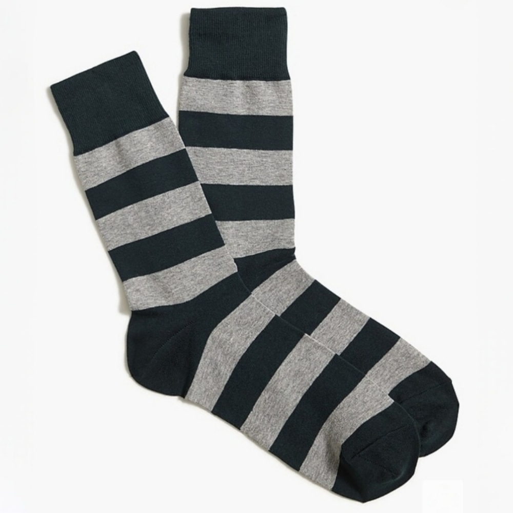 J Crew Bold stripe socks Hunter Green & Gray Stripe socks